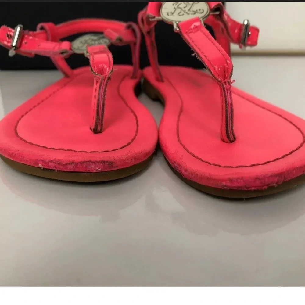 Ralph Lauren Kids Neon Pink‎ Patent Leather T-Strap Sandals Logo Medallion Girls